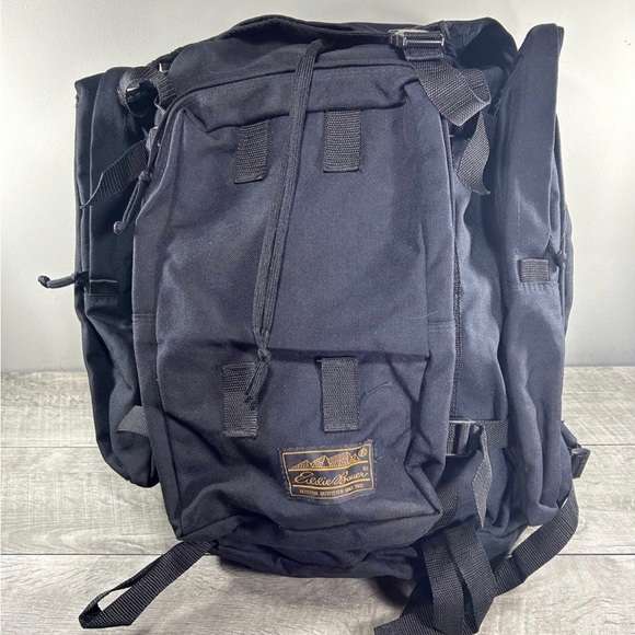 Vintage Eddie Bauer Black Canvas School Hiking Travel Backpack Rucksack Bag